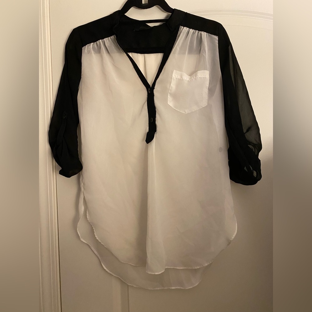 Black and White Sheer Women's Top